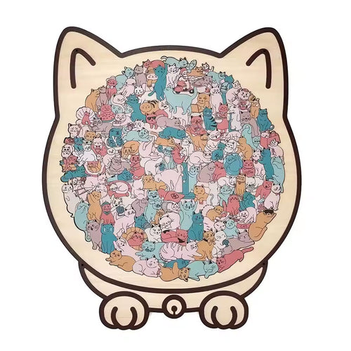 135-piece Morandi Cat Puzzle - Macaron-colored, Cat Silhouette Frame, Decor Piece