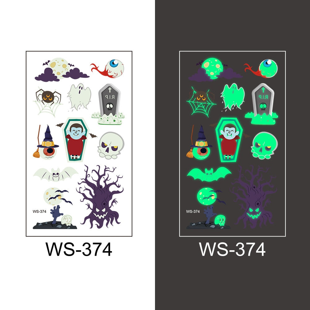 Halloween Decoration Luminous Tattoo Sticker Child Kid for Happy Birthday Party Decor Halloween Party Kids Favor Supplies