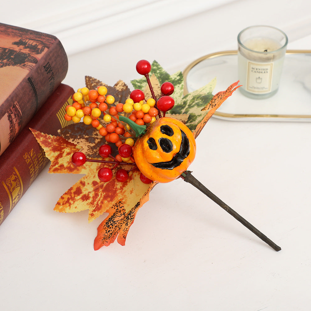 Halloween Decoration Plugin Wreath Artificial Maple Leaves Pumpkin Props  Halloween Pumpkin Scene Decoration