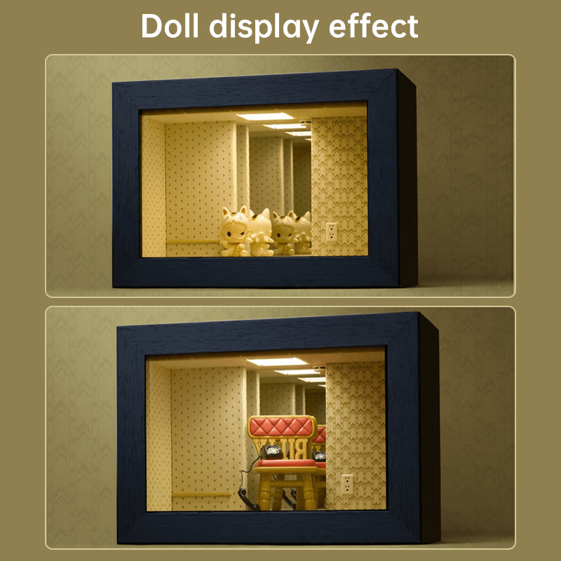 LED Abyss Mirror Display Case – Wooden Infinity Shadow Box for Mini Figures, Cool Desktop Decor & Collector Gift