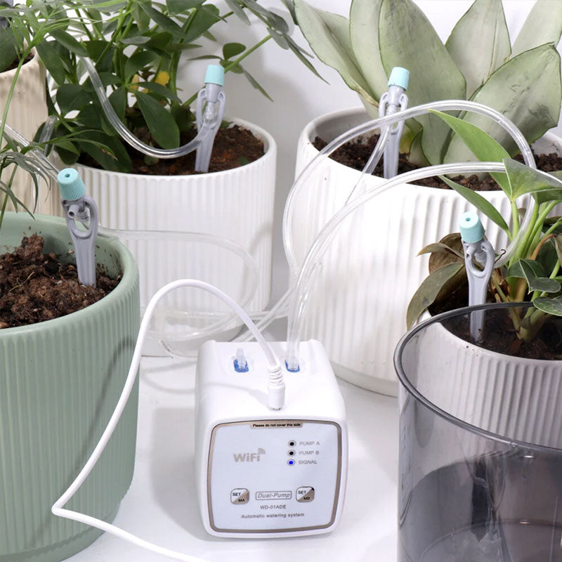 Automatic WiFi Smart Irrigation System, Dual Pump Timer & APP Control, for Garden Drip/Indoor Potted Plant Watering