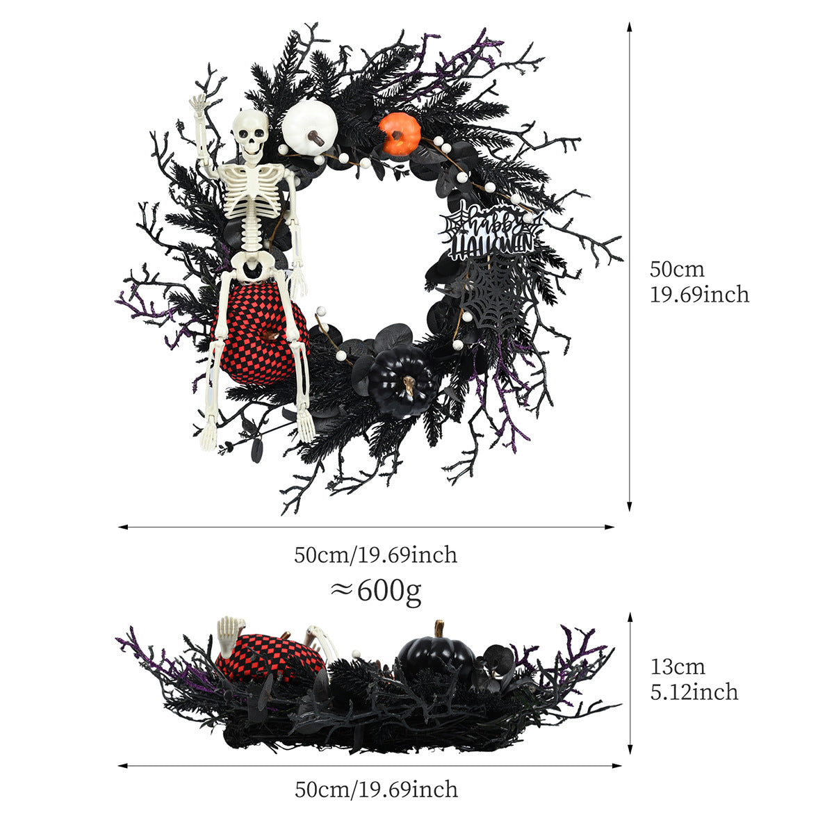 Halloween Decoration Vine Ring Pumpkin Skull Dry Branches Halloween Party Hanging Decorations Halloween Wreath