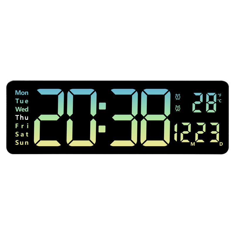 Large Digital Wall Clock with Remote Control, Temperature, Date, Week Display, Memory Function, Dual Alarms, and LED Wall Mount