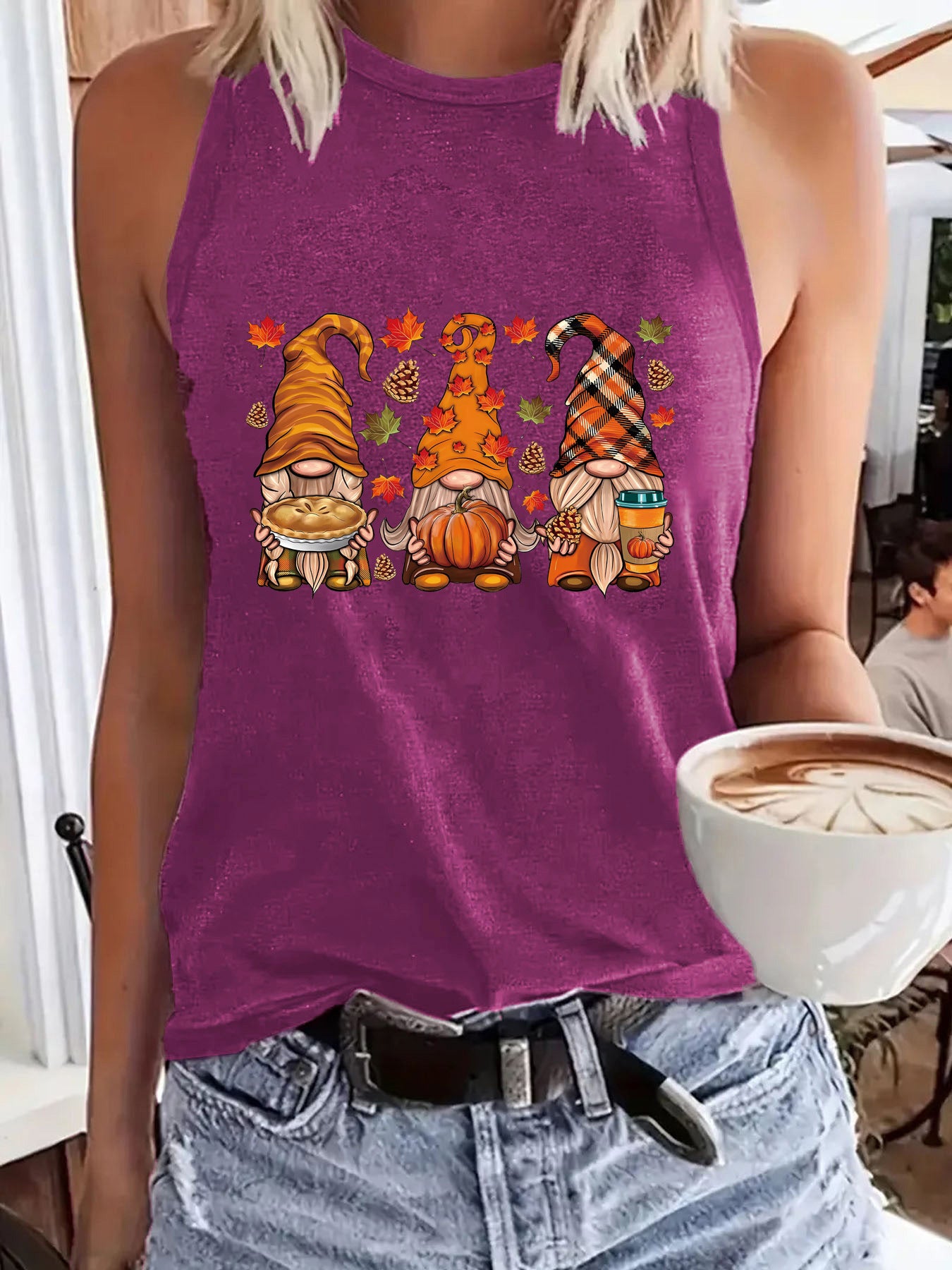 Halloween printed round neck vest