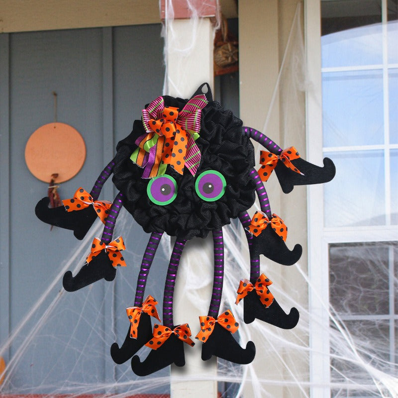 Halloween New Multi legged Spider Door Hanging Creative Fabric Decoration Wreath Halloween Party Decoration