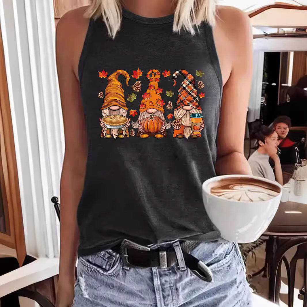 Halloween printed round neck vest