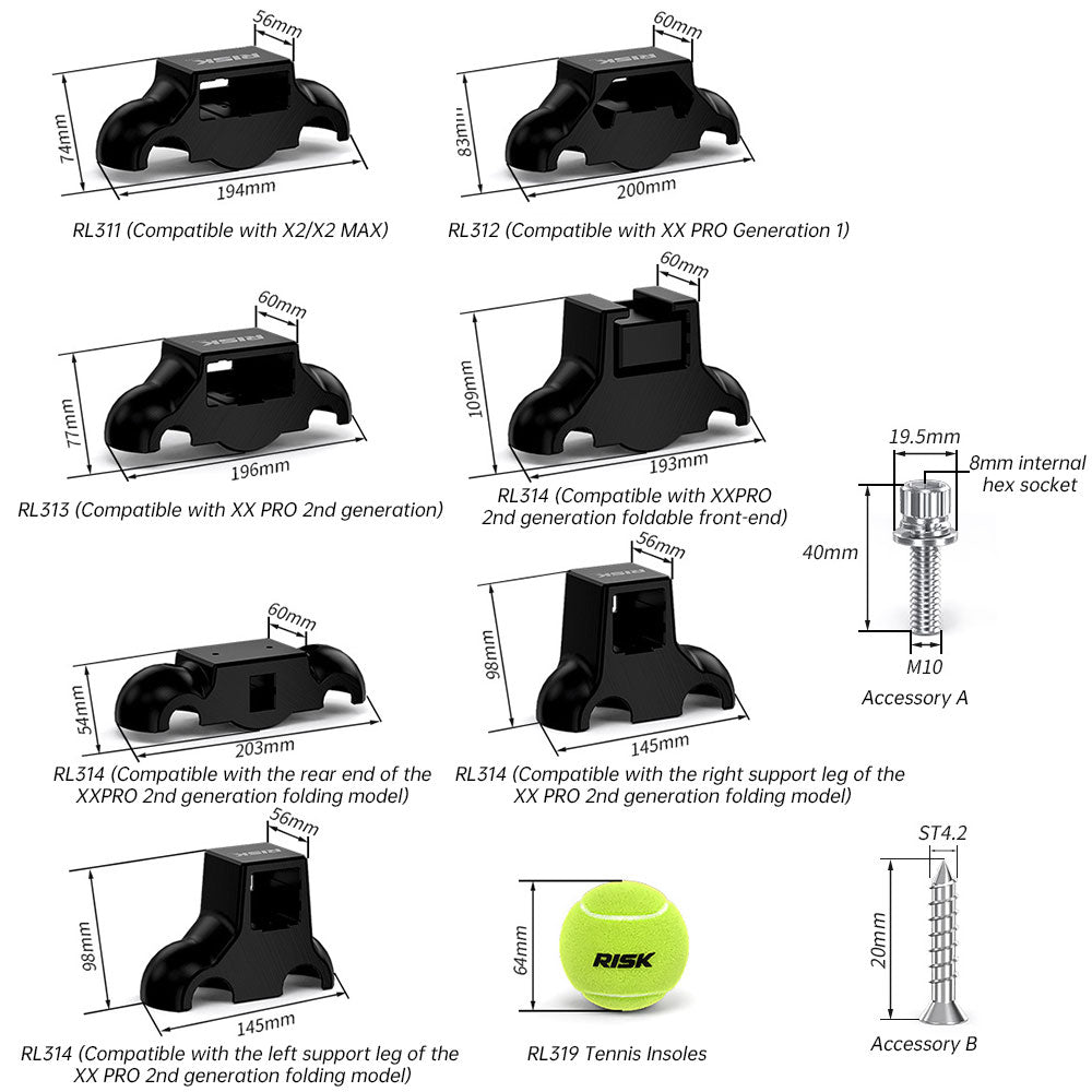 RISK Cycling Bike Damping Pads, Smart Trainer Support Base, Tennis Ball Feet for X2 / X2 MAX / XX PRO.