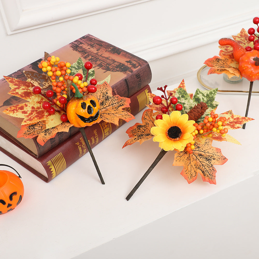 Halloween Decoration Plugin Wreath Artificial Maple Leaves Pumpkin Props  Halloween Pumpkin Scene Decoration