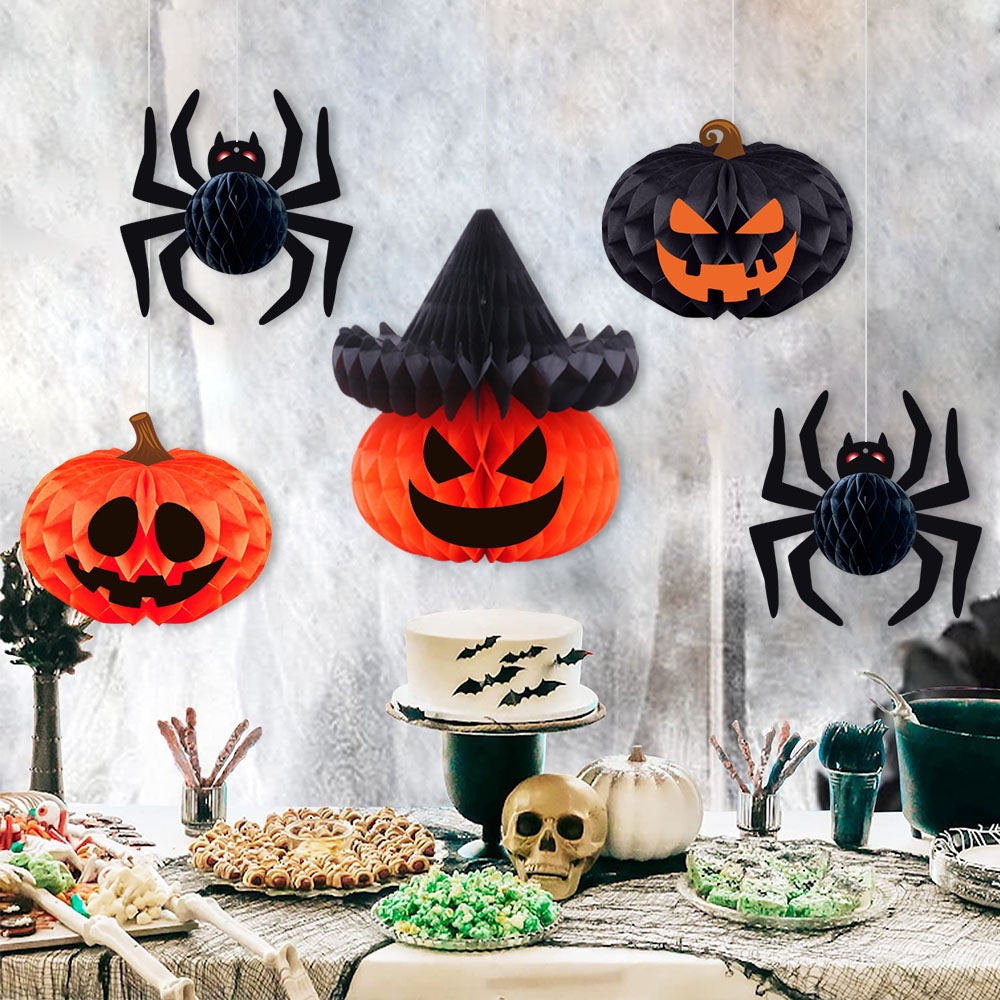 Halloween Decoration Honeycomb Ball Hanging Ornament Halloween Party Decoration Pumpkin Spider 3D Honeycomb