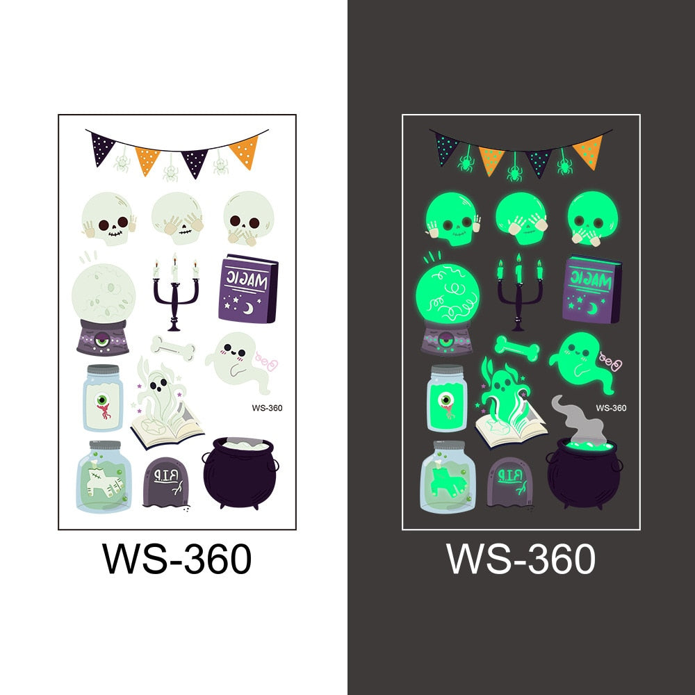 Halloween Decoration Luminous Tattoo Sticker Child Kid for Happy Birthday Party Decor Halloween Party Kids Favor Supplies