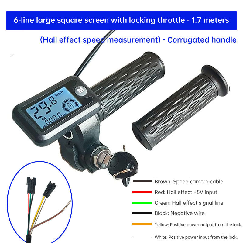 Electric Bike Throttle with LCD Speedometer & Voltmeter, 170cm Cable, Compatible 36/48/60/72V, Includes a Pair
