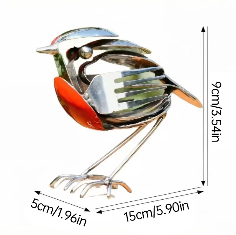 Recycled Spoon & Fork Mockingbird Art - Handmade Stainless Steel Bird Sculpture for Home & Office Decor