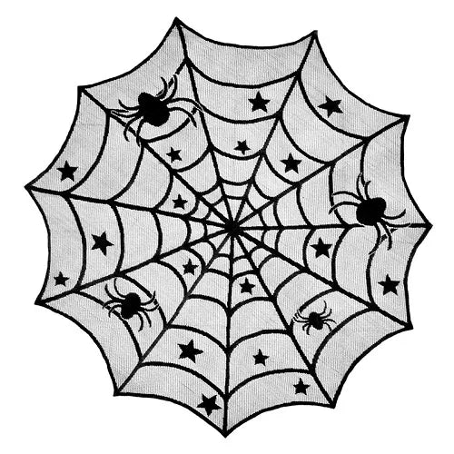 40inch  Round 1Pcs Halloween Lace Tablecloth Black Spider Web Lace Mantle for Halloween Party Decoraiton Background Decoration