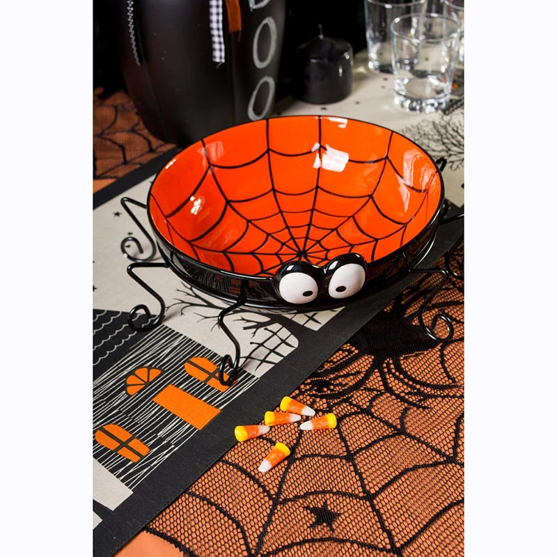 40inch  Round 1Pcs Halloween Lace Tablecloth Black Spider Web Lace Mantle for Halloween Party Decoraiton Background Decoration