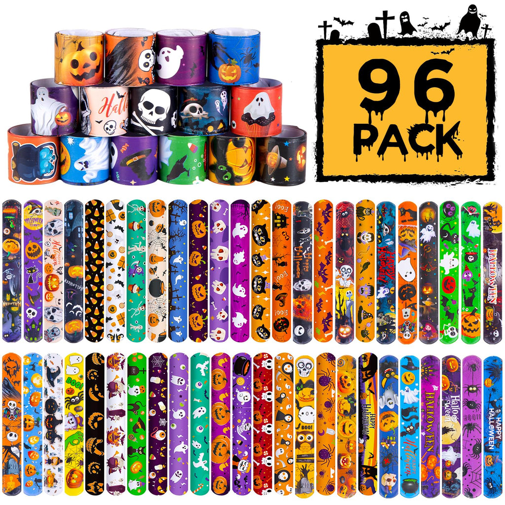 Shindel Halloween Slap Bracelets 96PCS Kids Halloween Party Favors Halloween Slap Bands Wristbands Bulk for Goodie Bag Stuffers Trick or Treat