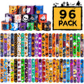 Shindel Halloween Slap Bracelets 96PCS Kids Halloween Party Favors Halloween Slap Bands Wristbands Bulk for Goodie Bag Stuffers Trick or Treat