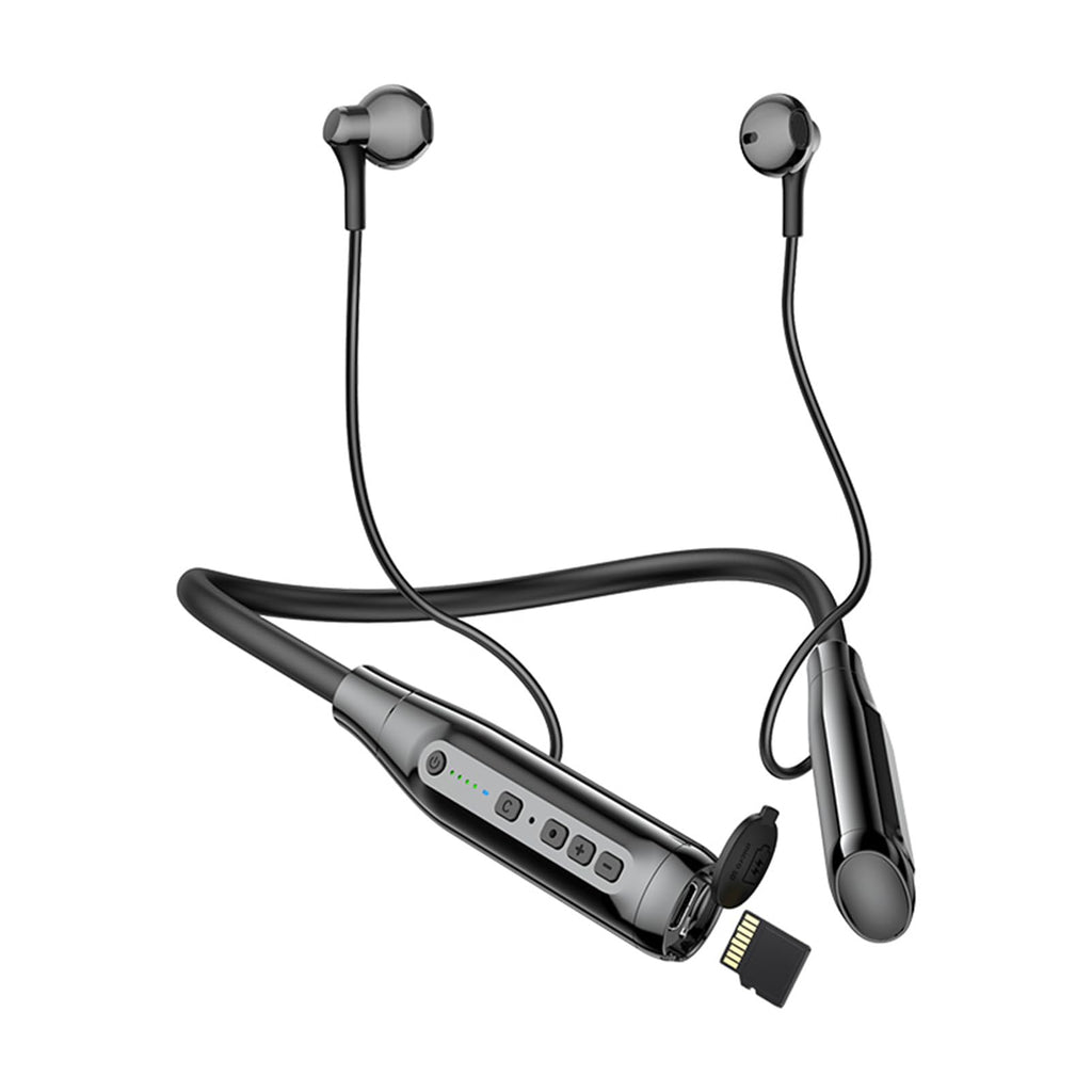 Wireless Bluetooth Earbuds Neckband with TF Card Slot 200H Playtime HeadphonesWaterproof in-Ear Earphones with Power Display Magnetic ENC Noise Cancellation Headsets for Sports Home Office (Black)